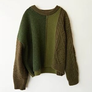 Acne Studio 100% wool Green and Brown Crew Neck Sweater with Colorblock Design